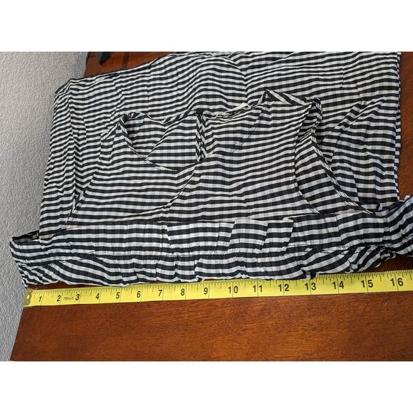 H&M Checked Blouse XS Black White Cold Shoulder Ruffle Long Puff Sleeve Office - Picture 6 of 10